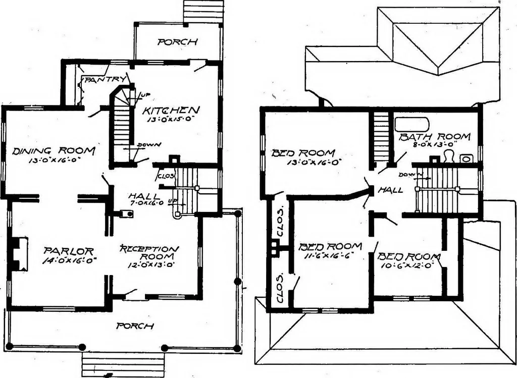 An illustration from Lumberman's house plan book : being a collection of one hundred absolutely new and attractive plans never before published, together with a selection of one hundred of our most popular houses published heretofore ... : 200 house plans, 1907, leaf 73