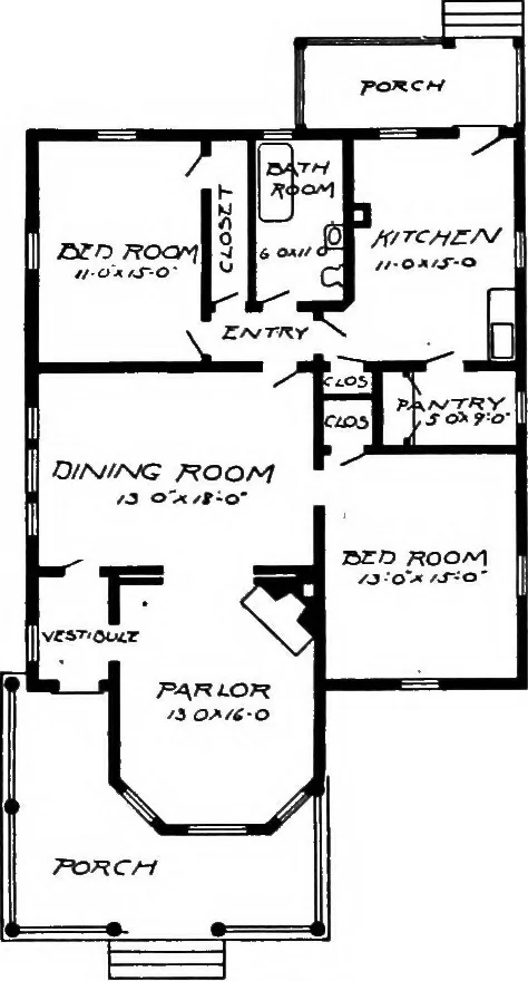 An illustration from Lumberman's house plan book : being a collection of one hundred absolutely new and attractive plans never before published, together with a selection of one hundred of our most popular houses published heretofore ... : 200 house plans, 1907, leaf 74