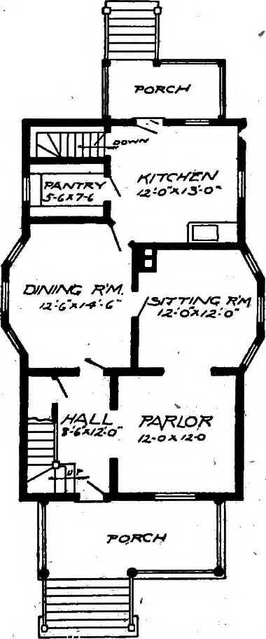 An illustration from Lumberman's house plan book : being a collection of one hundred absolutely new and attractive plans never before published, together with a selection of one hundred of our most popular houses published heretofore ... : 200 house plans, 1907, leaf 76
