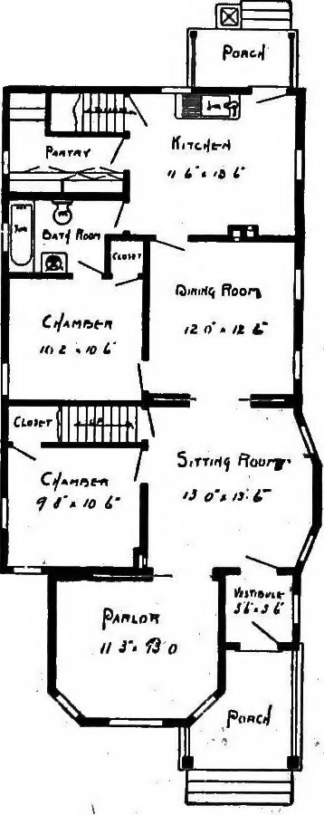 An illustration from Lumberman's house plan book : being a collection of one hundred absolutely new and attractive plans never before published, together with a selection of one hundred of our most popular houses published heretofore ... : 200 house plans, 1907, leaf 77