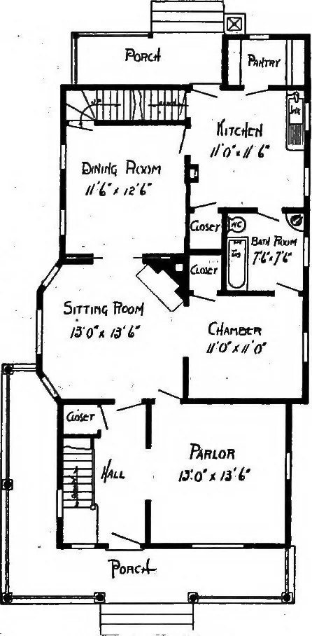 An illustration from Lumberman's house plan book : being a collection of one hundred absolutely new and attractive plans never before published, together with a selection of one hundred of our most popular houses published heretofore ... : 200 house plans, 1907, leaf 78