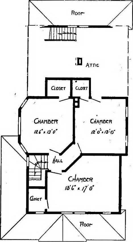 An illustration from Lumberman's house plan book : being a collection of one hundred absolutely new and attractive plans never before published, together with a selection of one hundred of our most popular houses published heretofore ... : 200 house plans, 1907, leaf 78