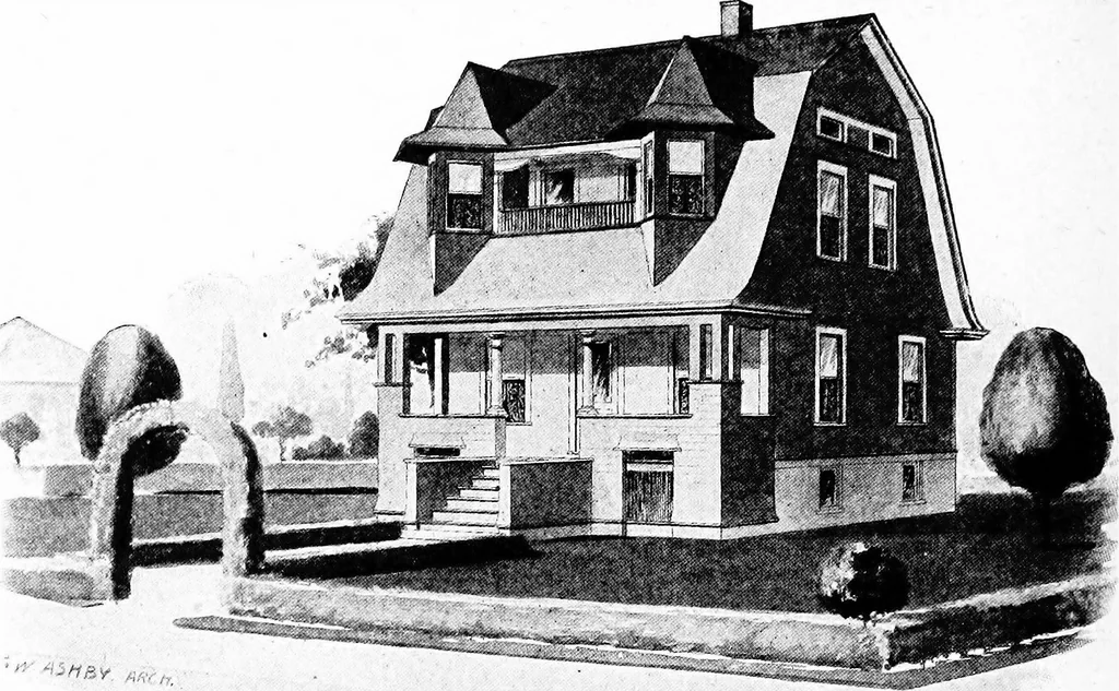 An illustration from Lumberman's house plan book : being a collection of one hundred absolutely new and attractive plans never before published, together with a selection of one hundred of our most popular houses published heretofore ... : 200 house plans, 1907, leaf 79