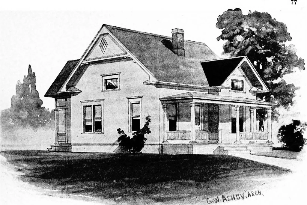 An illustration from Lumberman's house plan book : being a collection of one hundred absolutely new and attractive plans never before published, together with a selection of one hundred of our most popular houses published heretofore ... : 200 house plans, 1907, leaf 80
