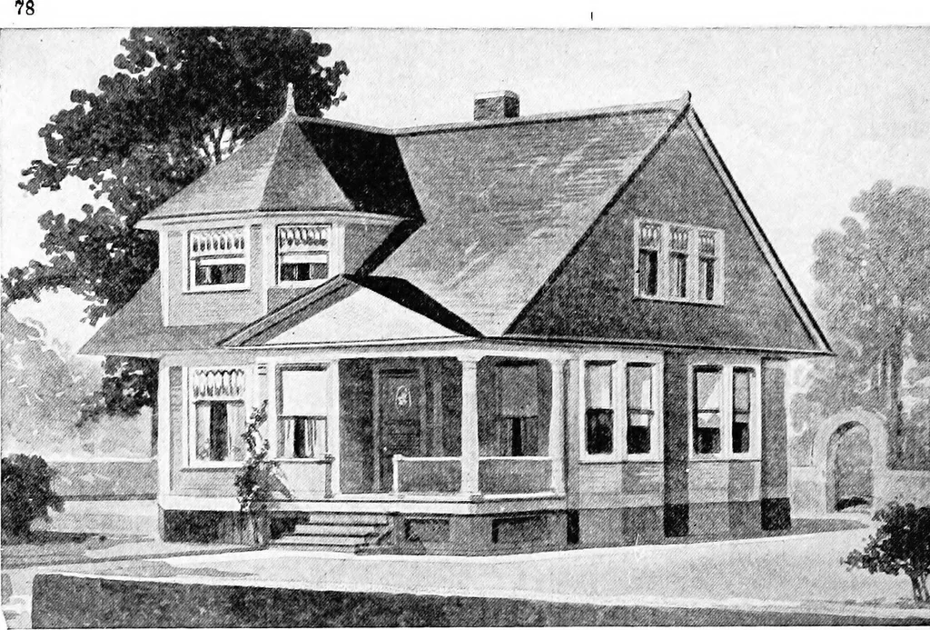 An illustration from Lumberman's house plan book : being a collection of one hundred absolutely new and attractive plans never before published, together with a selection of one hundred of our most popular houses published heretofore ... : 200 house plans, 1907, leaf 81