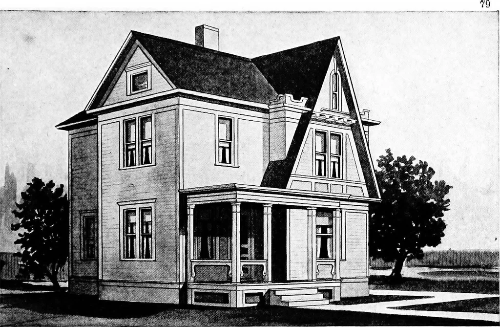 An illustration from Lumberman's house plan book : being a collection of one hundred absolutely new and attractive plans never before published, together with a selection of one hundred of our most popular houses published heretofore ... : 200 house plans, 1907, leaf 82