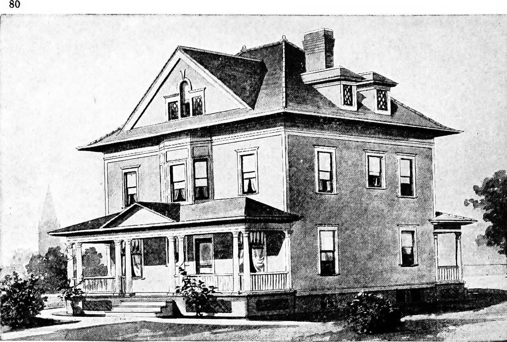 An illustration from Lumberman's house plan book : being a collection of one hundred absolutely new and attractive plans never before published, together with a selection of one hundred of our most popular houses published heretofore ... : 200 house plans, 1907, leaf 83