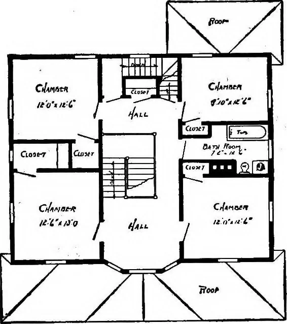 An illustration from Lumberman's house plan book : being a collection of one hundred absolutely new and attractive plans never before published, together with a selection of one hundred of our most popular houses published heretofore ... : 200 house plans, 1907, leaf 83