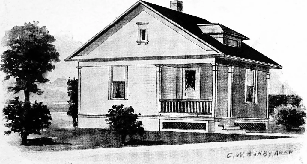 An illustration from Lumberman's house plan book : being a collection of one hundred absolutely new and attractive plans never before published, together with a selection of one hundred of our most popular houses published heretofore ... : 200 house plans, 1907, leaf 84