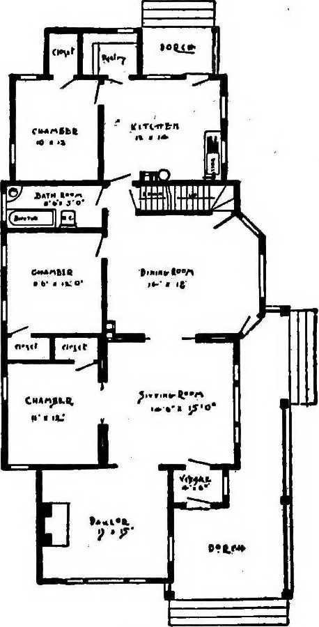 An illustration from Lumberman's house plan book : being a collection of one hundred absolutely new and attractive plans never before published, together with a selection of one hundred of our most popular houses published heretofore ... : 200 house plans, 1907, leaf 85