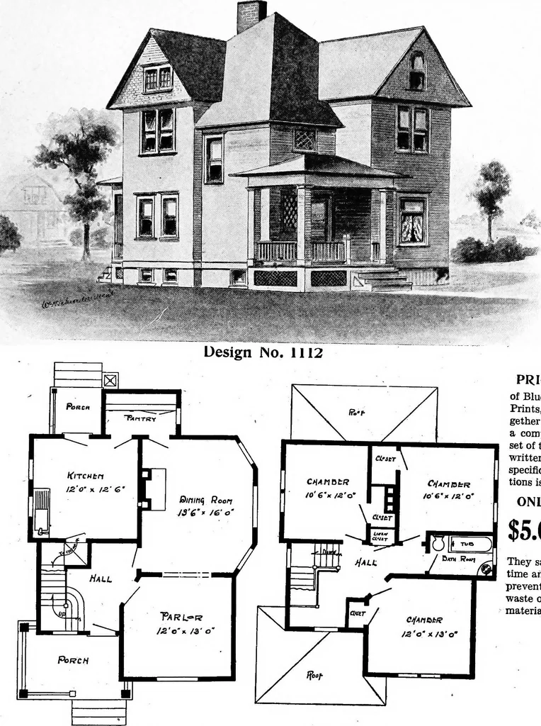 An illustration from Lumberman's house plan book : being a collection of one hundred absolutely new and attractive plans never before published, together with a selection of one hundred of our most popular houses published heretofore ... : 200 house plans, 1907, leaf 86