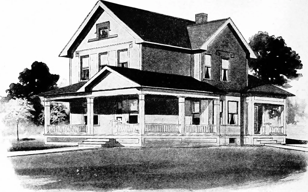 An illustration from Lumberman's house plan book : being a collection of one hundred absolutely new and attractive plans never before published, together with a selection of one hundred of our most popular houses published heretofore ... : 200 house plans, 1907, leaf 87