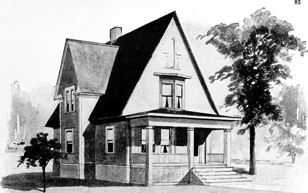 An illustration from Lumberman's house plan book : being a collection of one hundred absolutely new and attractive plans never before published, together with a selection of one hundred of our most popular houses published heretofore ... : 200 house plans, 1907, leaf 88
