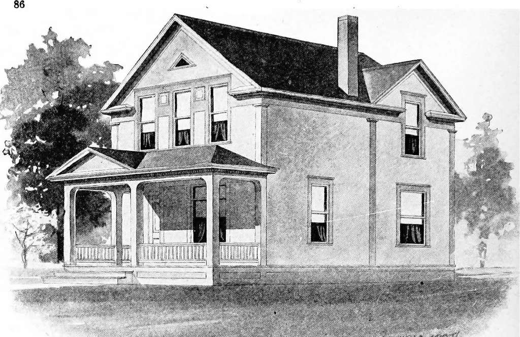 An illustration from Lumberman's house plan book : being a collection of one hundred absolutely new and attractive plans never before published, together with a selection of one hundred of our most popular houses published heretofore ... : 200 house plans, 1907, leaf 89