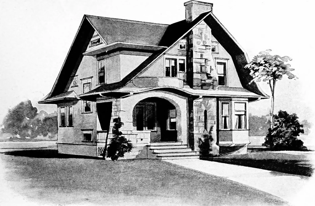 An illustration from Lumberman's house plan book : being a collection of one hundred absolutely new and attractive plans never before published, together with a selection of one hundred of our most popular houses published heretofore ... : 200 house plans, 1907, leaf 92