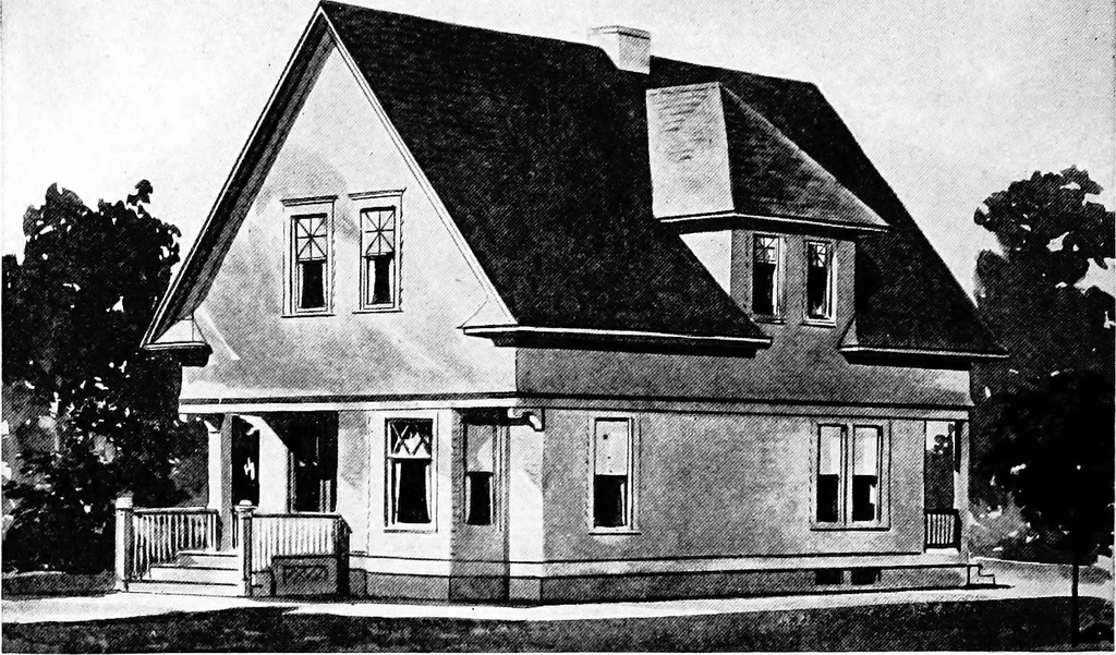 An illustration from Lumberman's house plan book : being a collection of one hundred absolutely new and attractive plans never before published, together with a selection of one hundred of our most popular houses published heretofore ... : 200 house plans, 1907, leaf 93