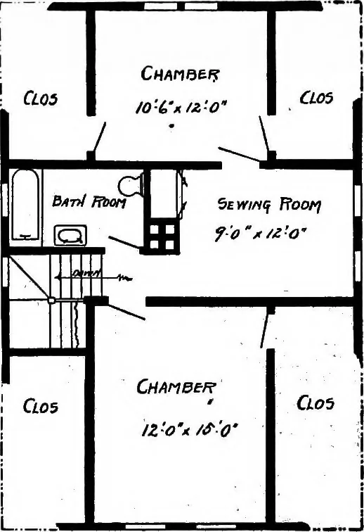 An illustration from Lumberman's house plan book : being a collection of one hundred absolutely new and attractive plans never before published, together with a selection of one hundred of our most popular houses published heretofore ... : 200 house plans, 1907, leaf 93