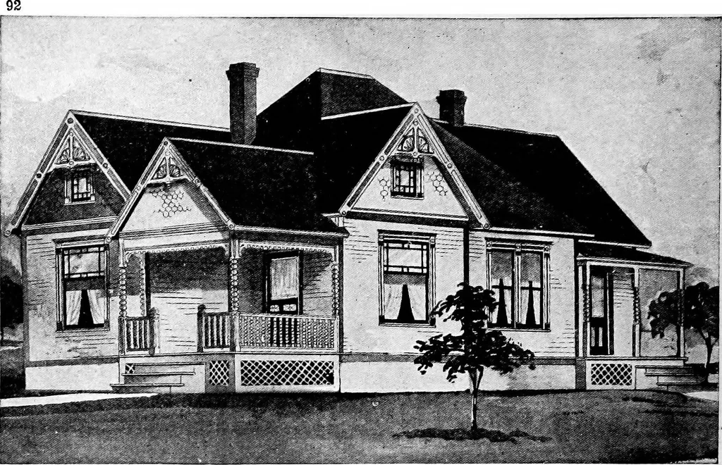 An illustration from Lumberman's house plan book : being a collection of one hundred absolutely new and attractive plans never before published, together with a selection of one hundred of our most popular houses published heretofore ... : 200 house plans, 1907, leaf 95