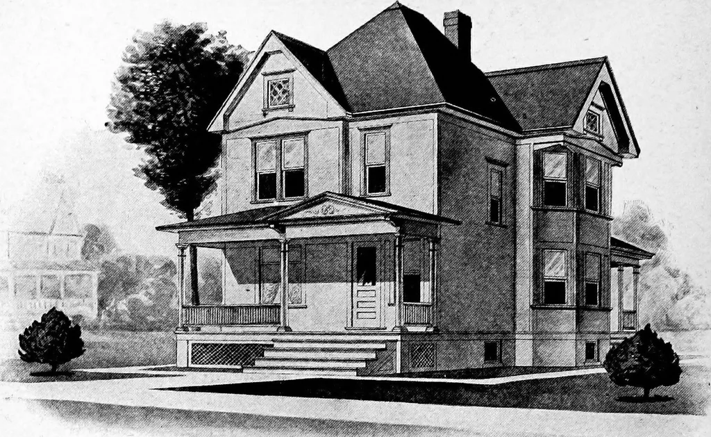 An illustration from Lumberman's house plan book : being a collection of one hundred absolutely new and attractive plans never before published, together with a selection of one hundred of our most popular houses published heretofore ... : 200 house plans, 1907, leaf 97