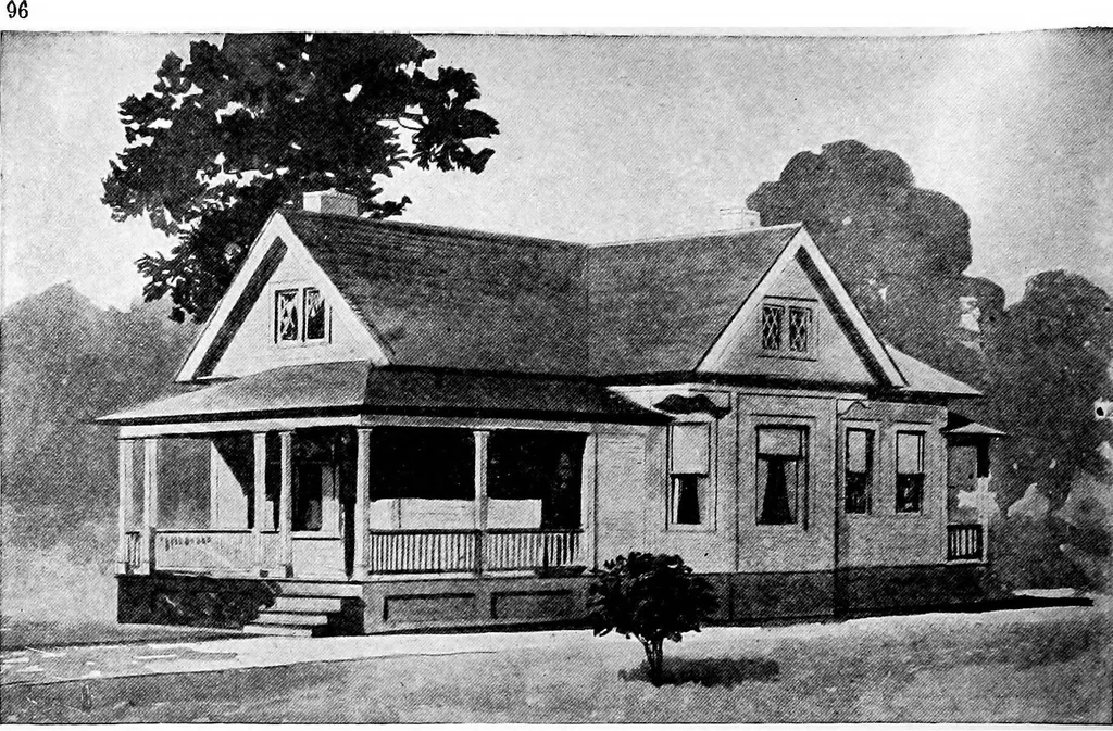 An illustration from Lumberman's house plan book : being a collection of one hundred absolutely new and attractive plans never before published, together with a selection of one hundred of our most popular houses published heretofore ... : 200 house plans, 1907, leaf 99