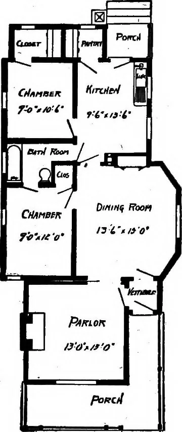 An illustration from Lumberman's house plan book : being a collection of one hundred absolutely new and attractive plans never before published, together with a selection of one hundred of our most popular houses published heretofore ... : 200 house plans, 1907, leaf 99