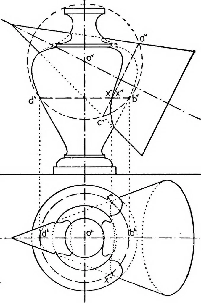 An illustration from Descriptive geometry, 1921, leaf 220