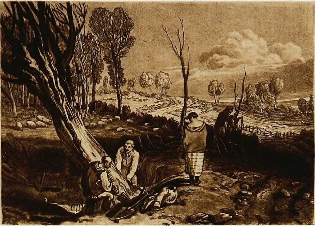 An illustration from A catalogue of the collection of prints from the Liber studiorum of Joseph Mallord William Turner, formed by the late Francis Bullard, of Boston, Massachusetts, and bequeathed by him to the Museum of fine arts in Boston, 1916, leaf 112