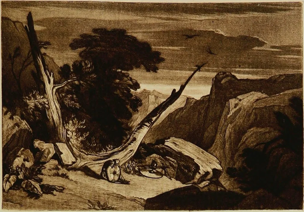 An illustration from A catalogue of the collection of prints from the Liber studiorum of Joseph Mallord William Turner, formed by the late Francis Bullard, of Boston, Massachusetts, and bequeathed by him to the Museum of fine arts in Boston, 1916, leaf 90