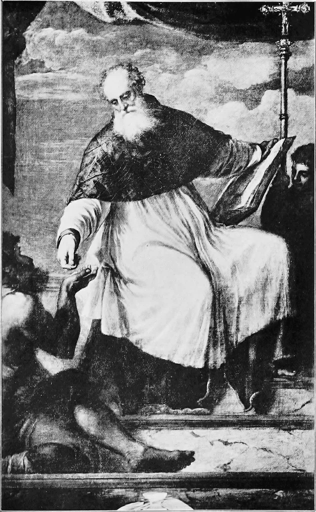 An illustration from Lives and legends of the great hermits and fathers of the church, with other contemporary saints, 1902, leaf 204
