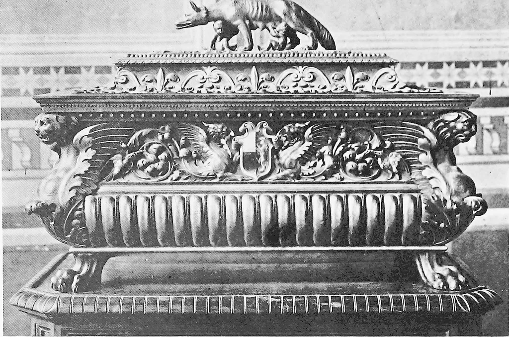 An illustration from Interiors, fireplaces, & fvrnitvre of the Italian renaissance, 1916, leaf 166
