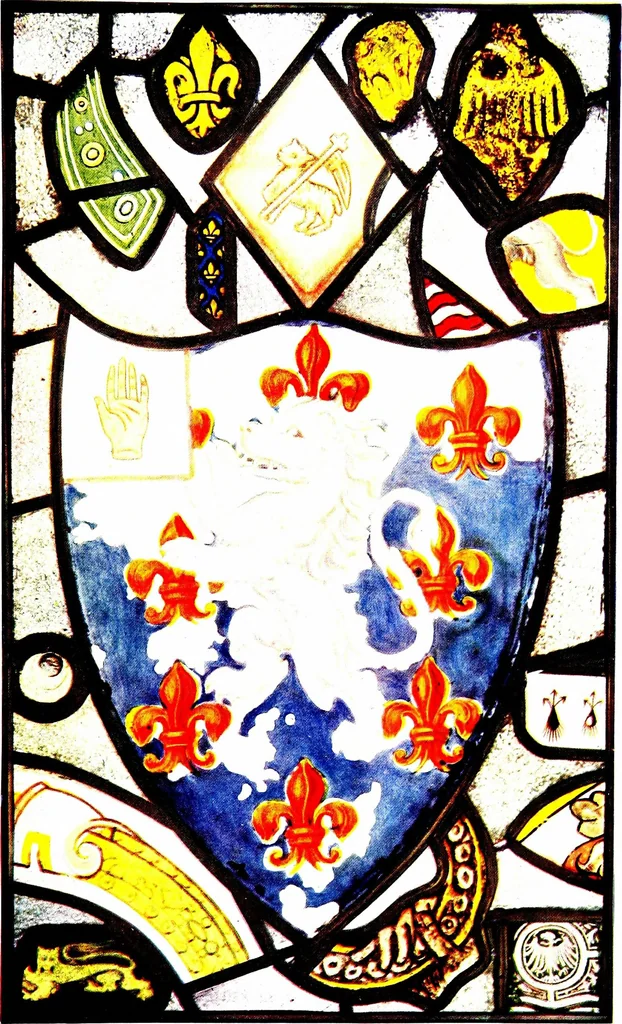 An illustration from A history of English glass-painting, with some remarks upon the Swiss glass miniatures of the sixteenth and seventeenth centuries, 1912, leaf 181