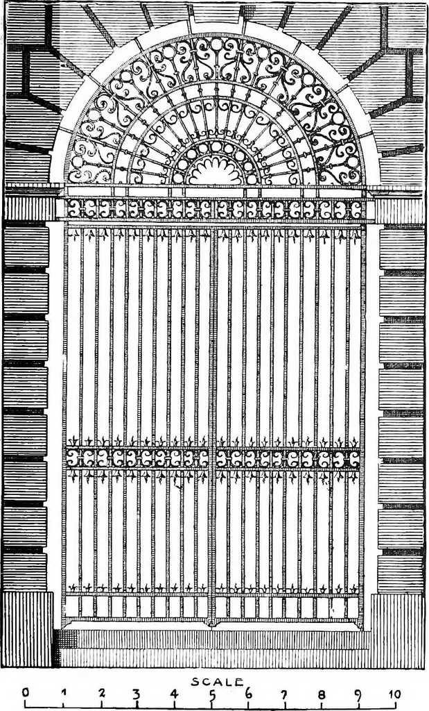 An illustration from English ironwork of the XVIIth & XVIIIth centuries; an historical & analytical account of the development of exterior smithcraft, 1911, leaf 258