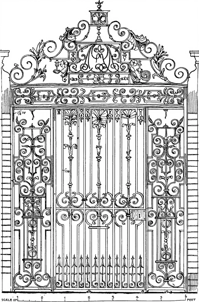 An illustration from English ironwork of the XVIIth & XVIIIth centuries; an historical & analytical account of the development of exterior smithcraft, 1911, leaf 276