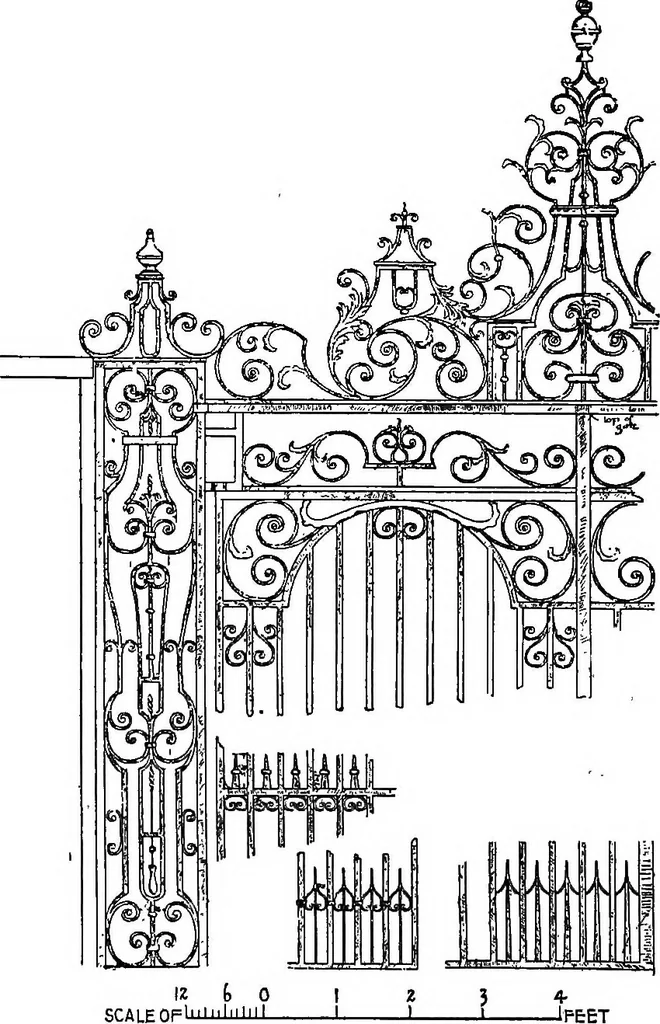 An illustration from English ironwork of the XVIIth & XVIIIth centuries; an historical & analytical account of the development of exterior smithcraft, 1911, leaf 335