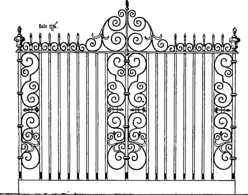 An illustration from English ironwork of the XVIIth & XVIIIth centuries; an historical & analytical account of the development of exterior smithcraft, 1911, leaf 412