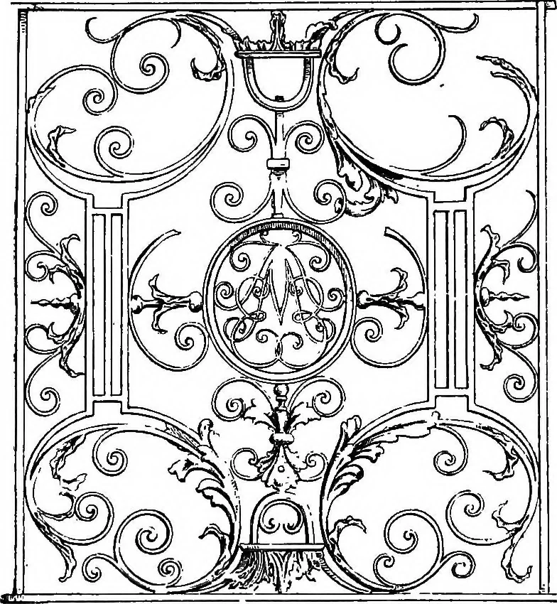 An illustration from English ironwork of the XVIIth & XVIIIth centuries; an historical & analytical account of the development of exterior smithcraft, 1911, leaf 471