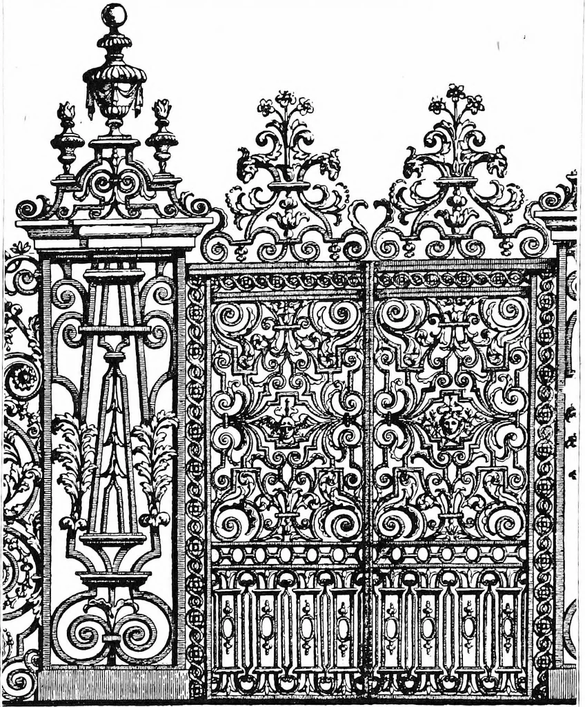 An illustration from English ironwork of the XVIIth & XVIIIth centuries; an historical & analytical account of the development of exterior smithcraft, 1911, leaf 85