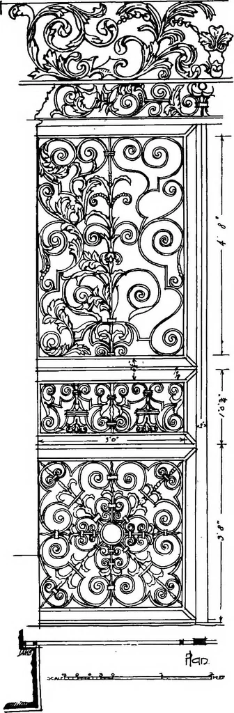 An illustration from English ironwork of the XVIIth & XVIIIth centuries; an historical & analytical account of the development of exterior smithcraft, 1911, leaf 89