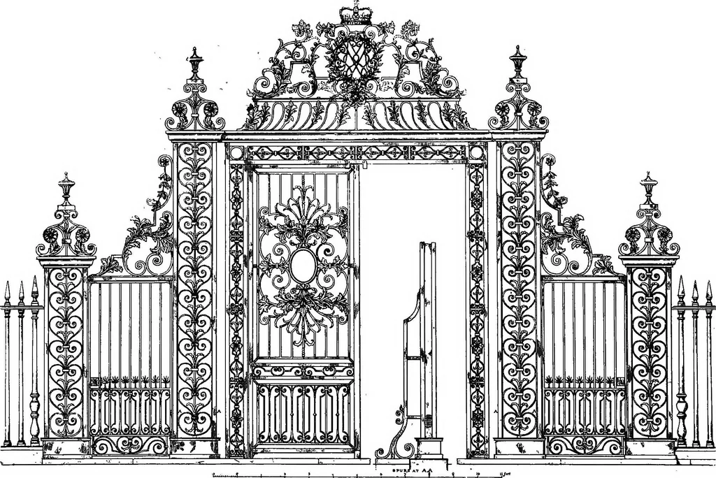 An illustration from English ironwork of the XVIIth & XVIIIth centuries; an historical & analytical account of the development of exterior smithcraft, 1911, leaf 93