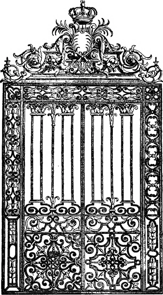 An illustration from English ironwork of the XVIIth & XVIIIth centuries; an historical & analytical account of the development of exterior smithcraft, 1911, leaf 96