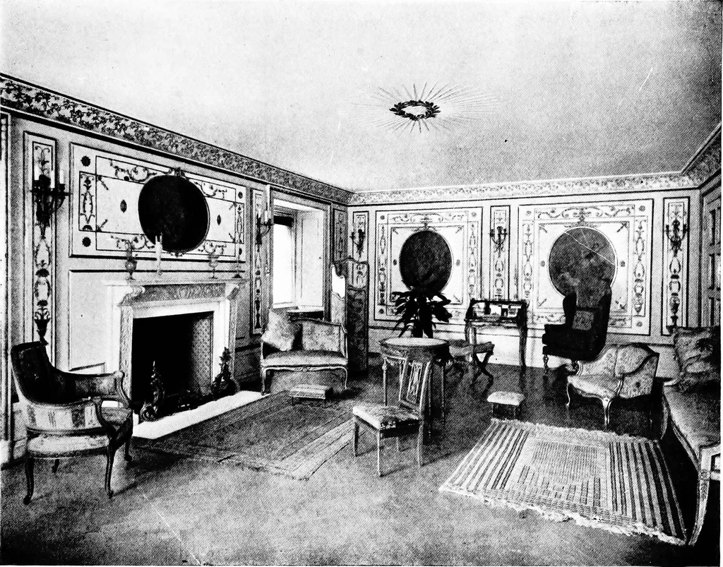 An illustration from The room beautiful; a collection of interior illustrations showing decoration and furnishing details of the important furnishing periods, 1915, leaf 128