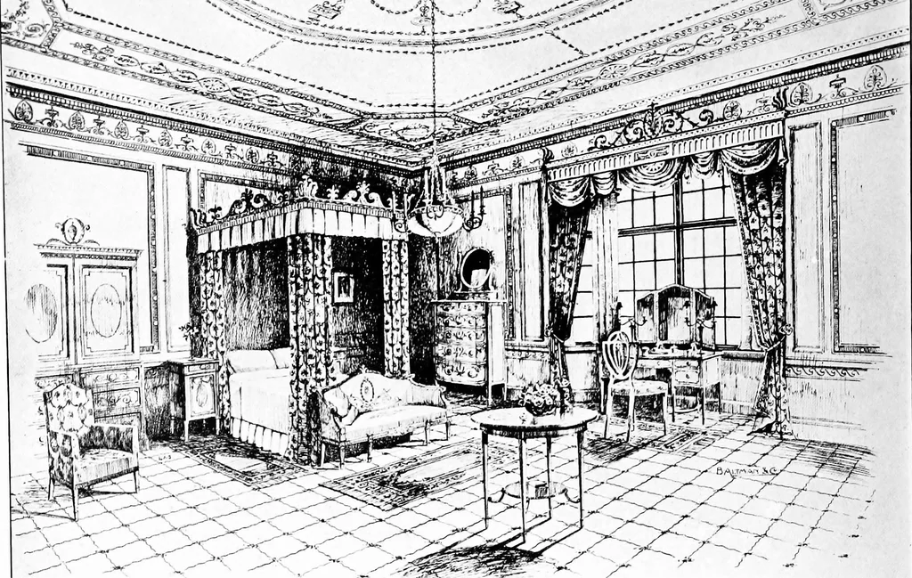 An illustration from The room beautiful; a collection of interior illustrations showing decoration and furnishing details of the important furnishing periods, 1915, leaf 131
