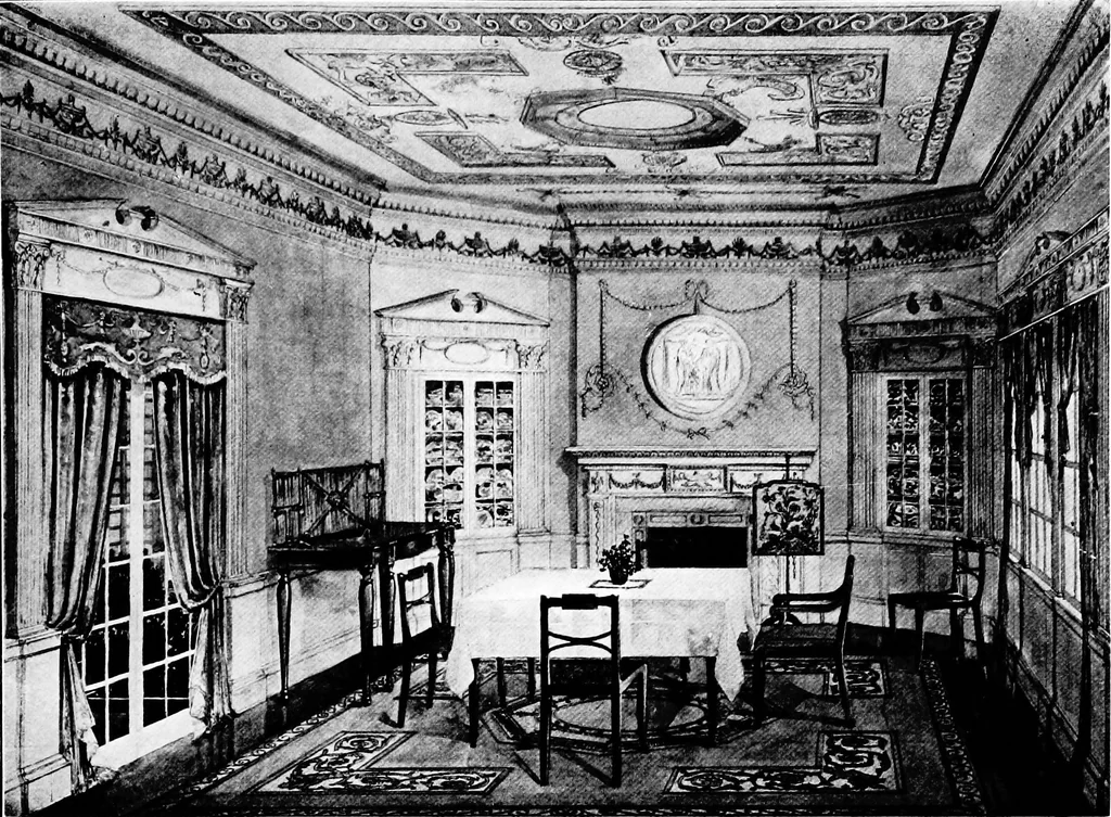 An illustration from The room beautiful; a collection of interior illustrations showing decoration and furnishing details of the important furnishing periods, 1915, leaf 132