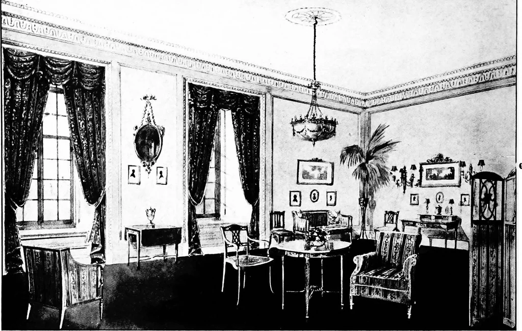 An illustration from The room beautiful; a collection of interior illustrations showing decoration and furnishing details of the important furnishing periods, 1915, leaf 133