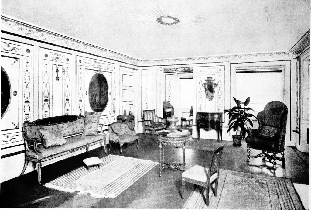 An illustration from The room beautiful; a collection of interior illustrations showing decoration and furnishing details of the important furnishing periods, 1915, leaf 153