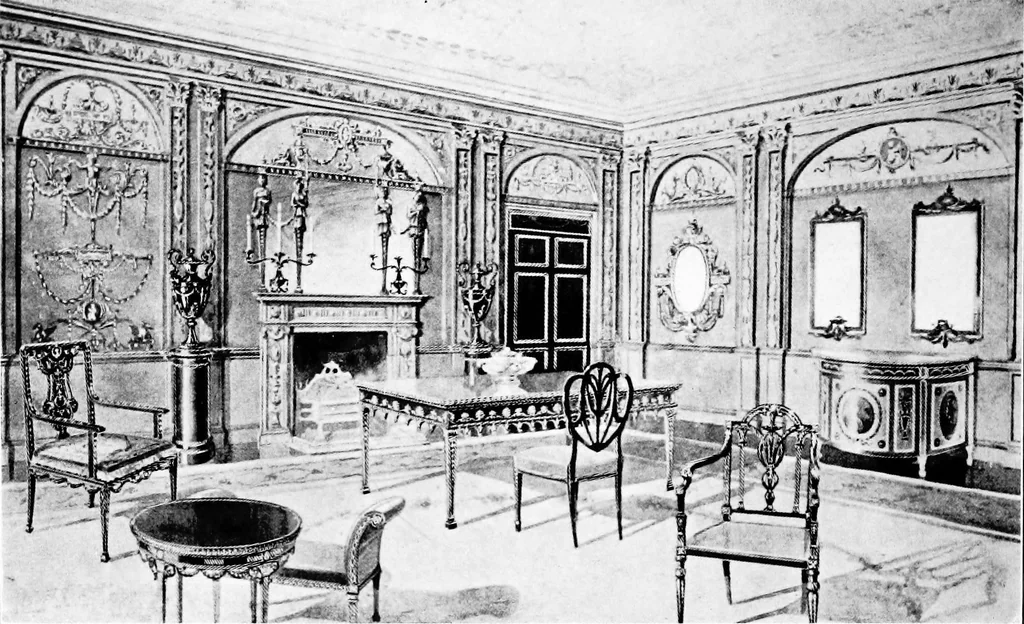 An illustration from The room beautiful; a collection of interior illustrations showing decoration and furnishing details of the important furnishing periods, 1915, leaf 155