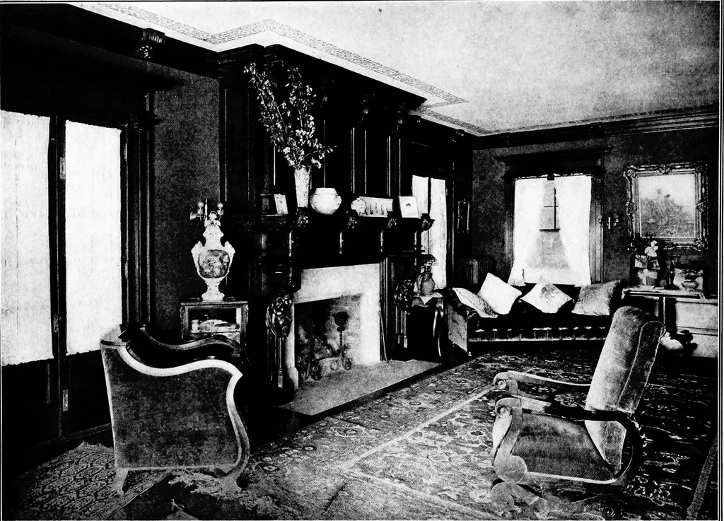 An illustration from The room beautiful; a collection of interior illustrations showing decoration and furnishing details of the important furnishing periods, 1915, leaf 195