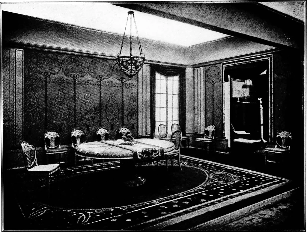 An illustration from The room beautiful; a collection of interior illustrations showing decoration and furnishing details of the important furnishing periods, 1915, leaf 241