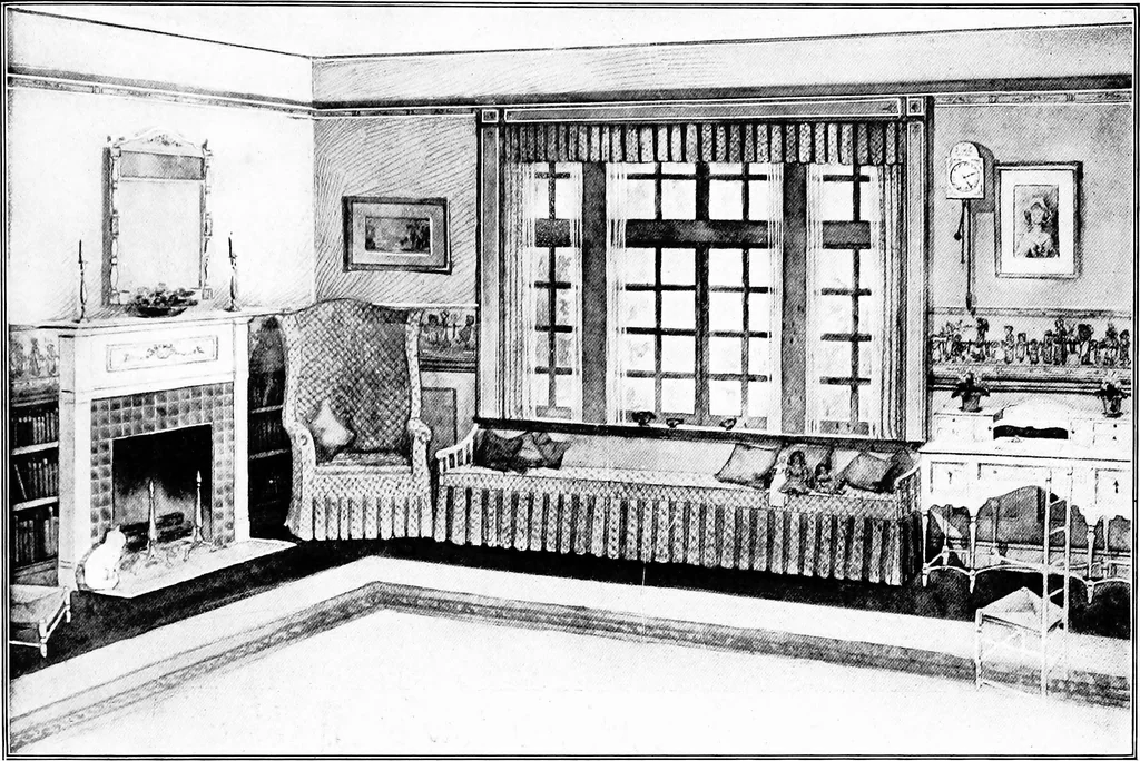 An illustration from The room beautiful; a collection of interior illustrations showing decoration and furnishing details of the important furnishing periods, 1915, leaf 274