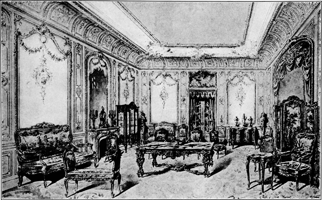 An illustration from The room beautiful; a collection of interior illustrations showing decoration and furnishing details of the important furnishing periods, 1915, leaf 80